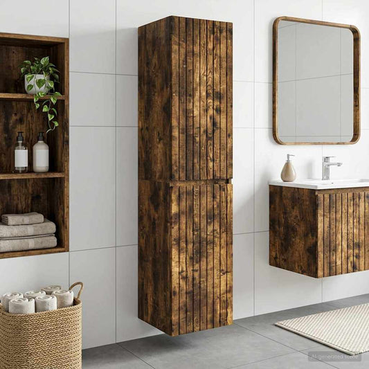 vidaXL Wall-mounted Bathroom Cabinet Smoked Oak 33 x 34.5 x 160 cm