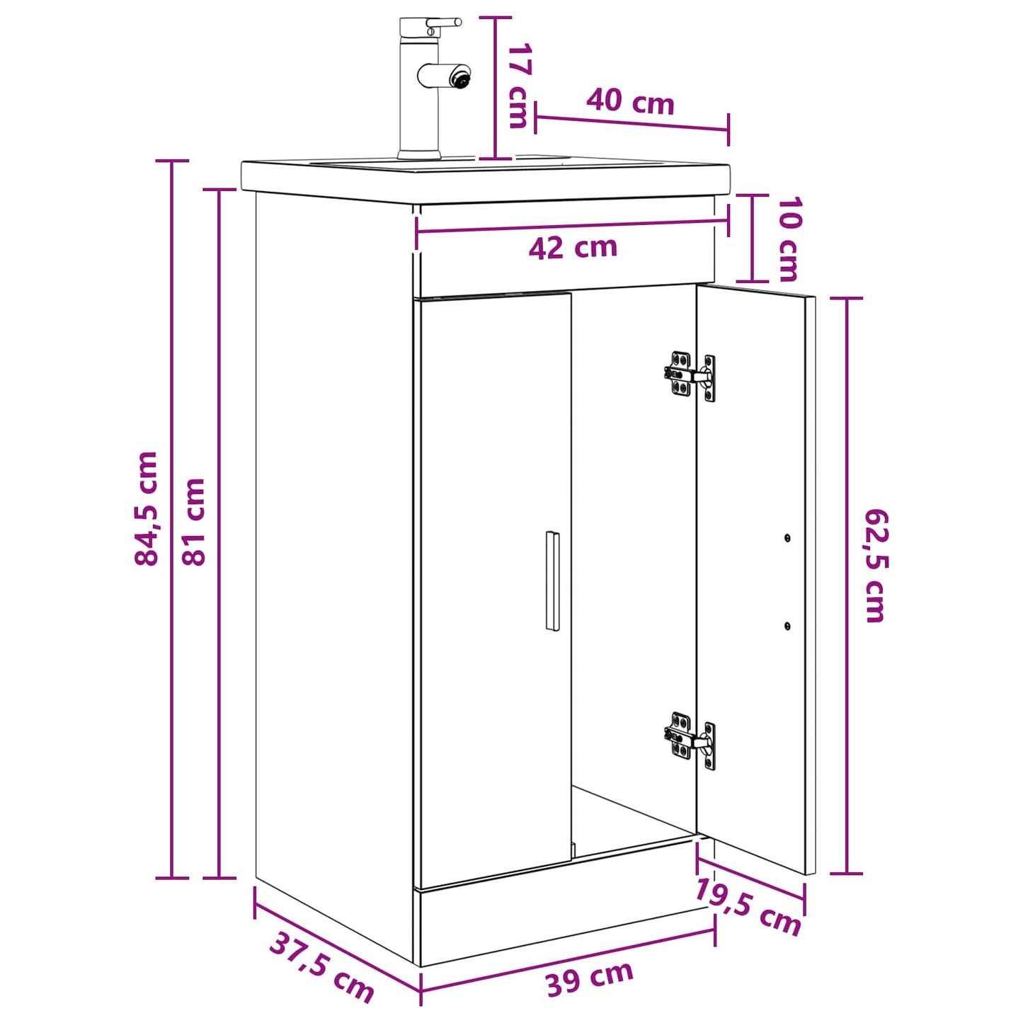 vidaXL Bathroom Vanity with Sink White 42 x 40 x 84.5 cm