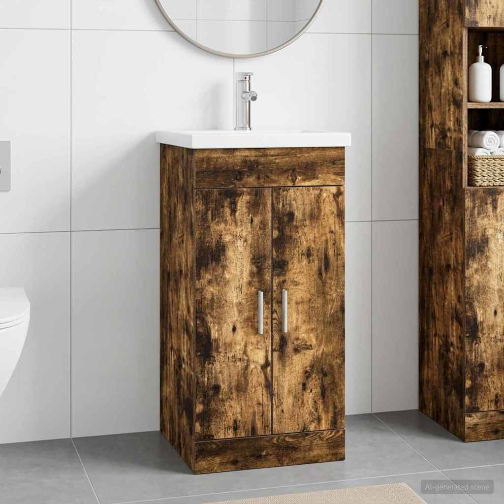 vidaXL Bathroom Vanity with Sink Smoked Oak 42 x 40 x 84.5 cm