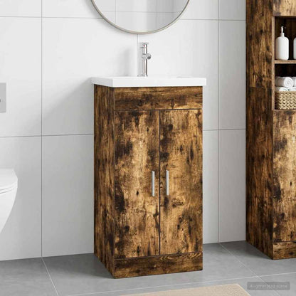 vidaXL Bathroom Vanity with Sink Smoked Oak 42 x 40 x 84.5 cm