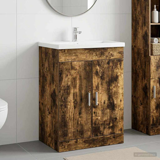 vidaXL Bathroom Under Sink Cabinet Smoked Oak 56 x 37.5 x 81 cm