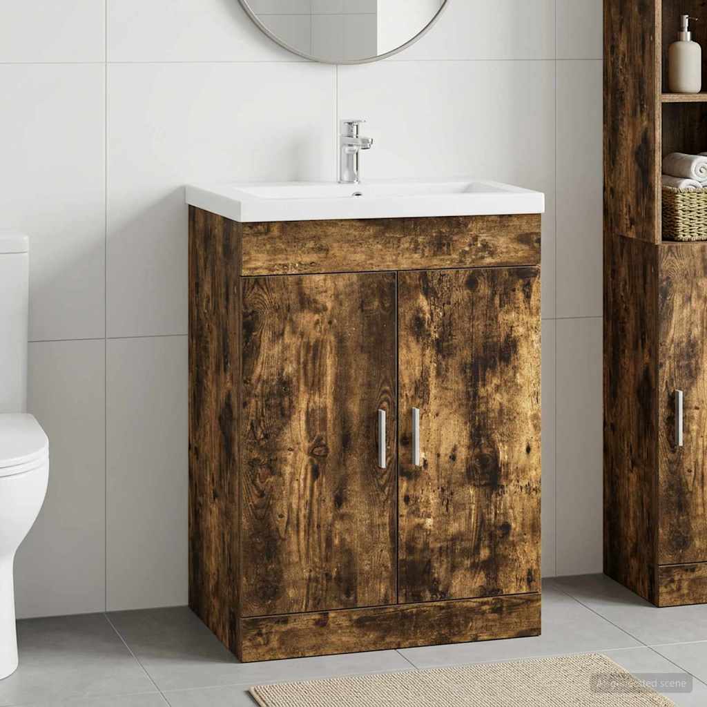 vidaXL Bathroom Under Sink Cabinet Smoked Oak 78.5 x 37.5 x 81 cm
