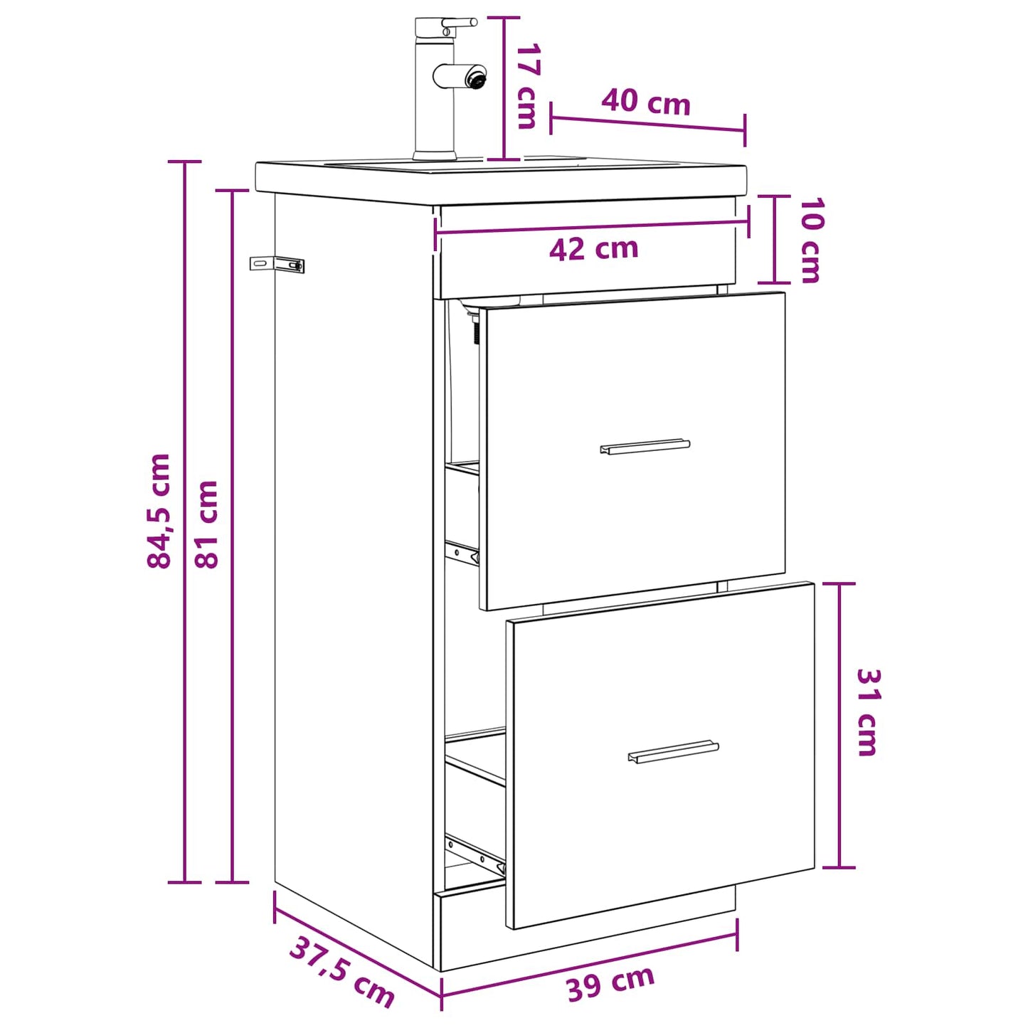 vidaXL Bathroom Vanity with Sink Black Oak 42 x 40 x 84.5 cm