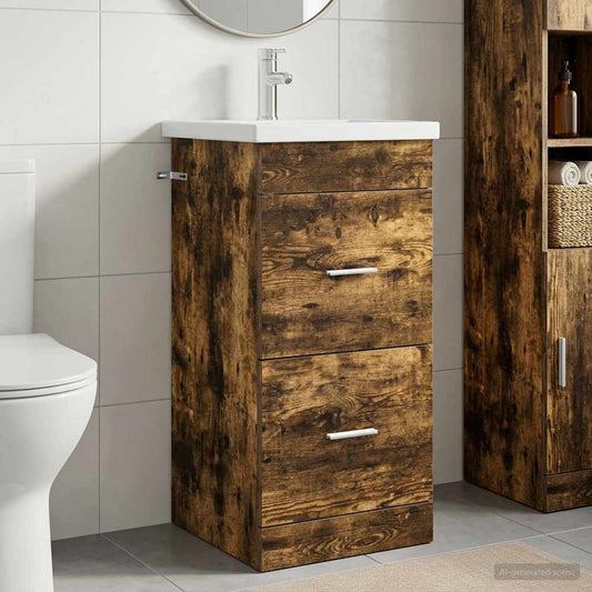 vidaXL Bathroom Vanity with Sink Smoked Oak 42 x 40 x 84.5 cm