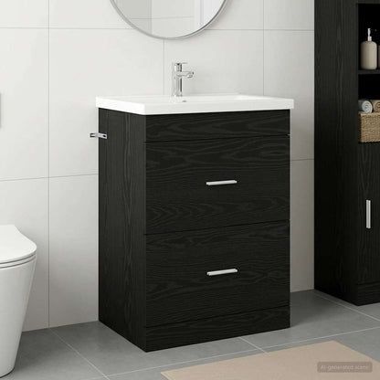 vidaXL Bathroom Under Sink Cabinet Black Oak 56 x 37.5 x 81 cm
