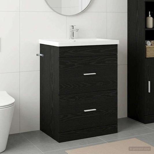 vidaXL Bathroom Under Sink Cabinet Black Oak 56 x 37.5 x 81 cm