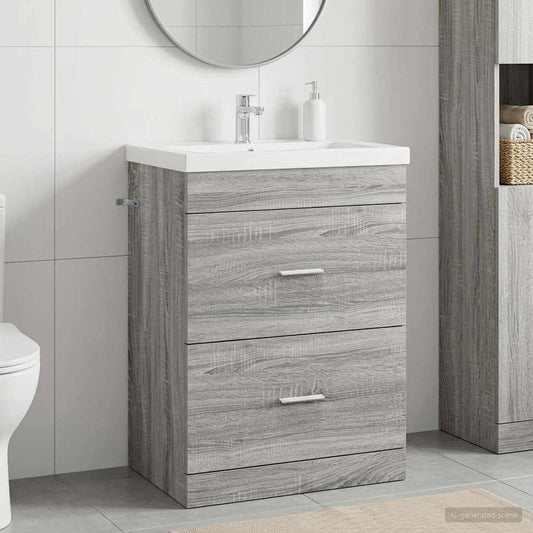 vidaXL Bathroom Under Sink Cabinet Grey Sonoma 56 x 37.5 x 81 cm