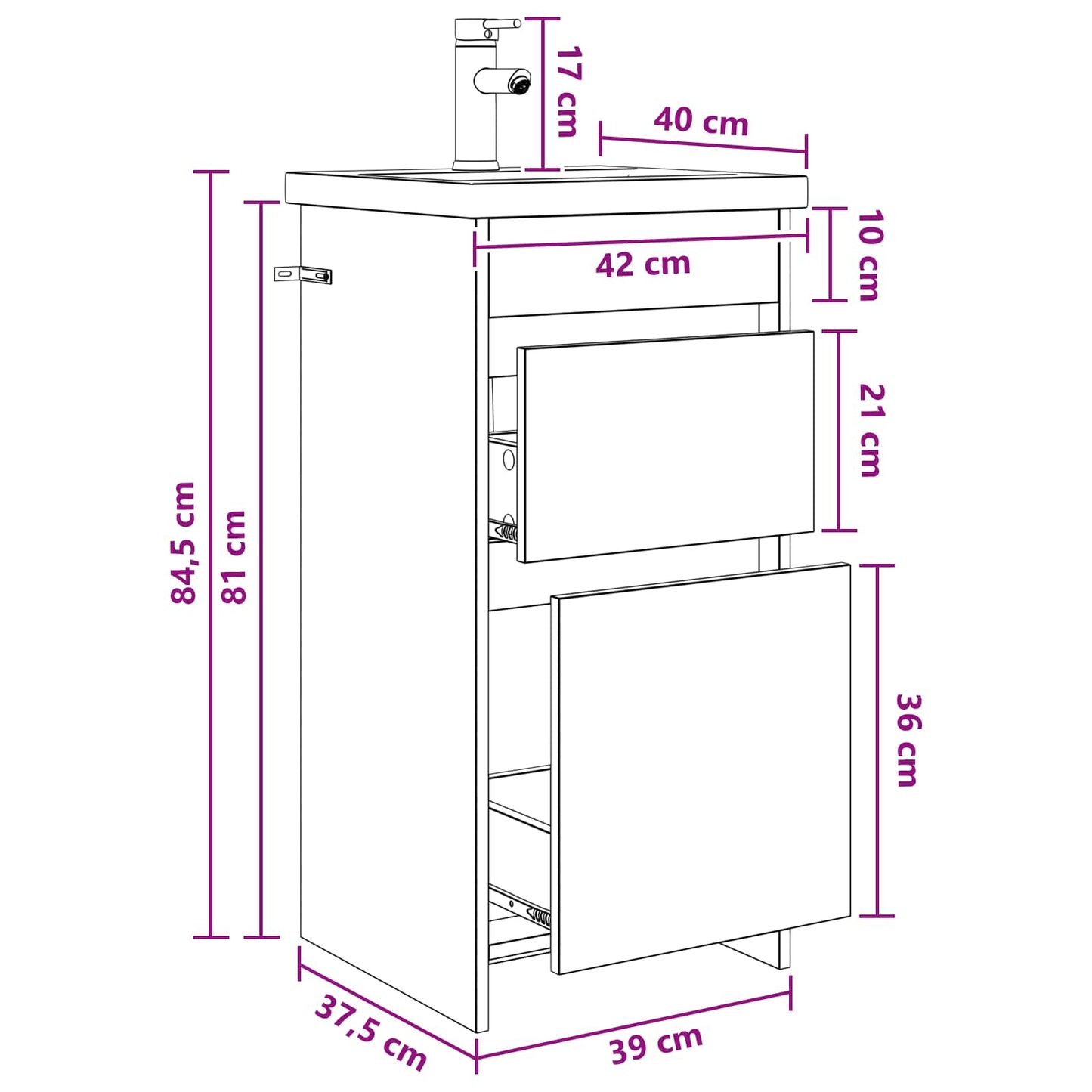 vidaXL Bathroom Vanity with Sink Sonoma Oak 42 x 40 x 84.5 cm