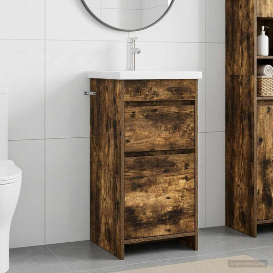 vidaXL Bathroom Vanity with Sink Smoked Oak 42 x 40 x 84.5 cm