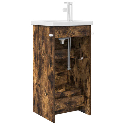 vidaXL Bathroom Vanity with Sink Smoked Oak 42 x 40 x 84.5 cm
