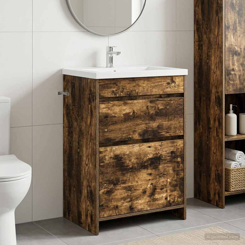 vidaXL Bathroom Under Sink Cabinet Smoked Oak 56 x 37.5 x 81 cm