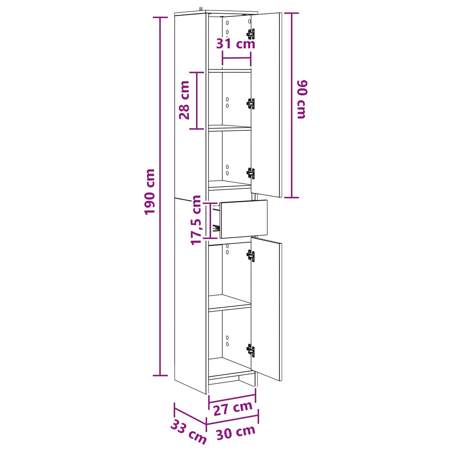 vidaXL Bathroom Cabinet Grey Sonoma 30 x 33 x 190 cm Engineered Wood