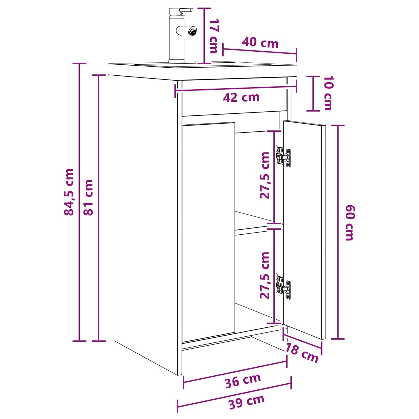 vidaXL Bathroom Vanity with Sink Black Oak 42 x 40 x 84.5 cm