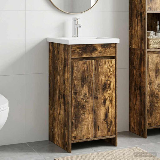 vidaXL Bathroom Vanity with Sink Smoked Oak 42 x 40 x 84.5 cm