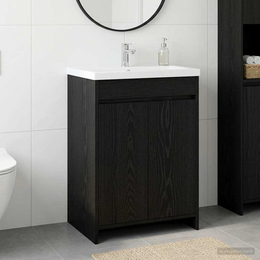 vidaXL Bathroom Under Sink Cabinet Black Oak 56 x 37.5 x 81 cm