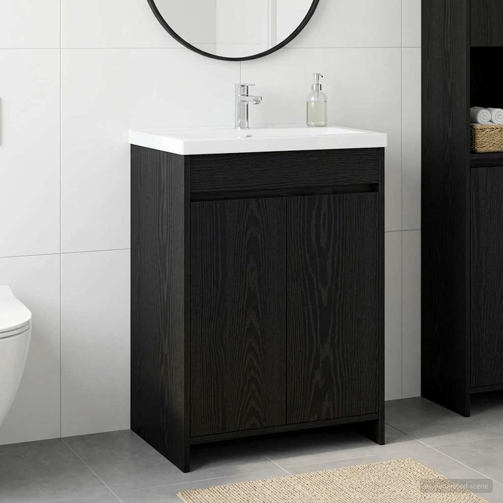 vidaXL Bathroom Under Sink Cabinet Black Oak 56 x 37.5 x 81 cm