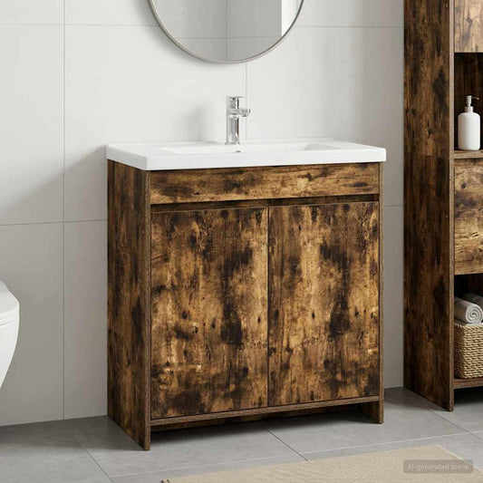 vidaXL Bathroom Under Sink Cabinet Smoked Oak 78.5 x 37.5 x 81 cm