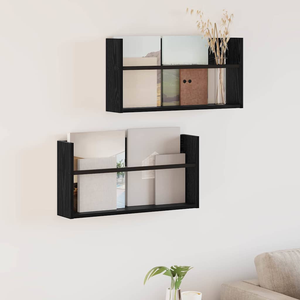 vidaXL Magazine Rack 2 pcs Black Oak 60 x 12 x 30 cm Engineered Wood