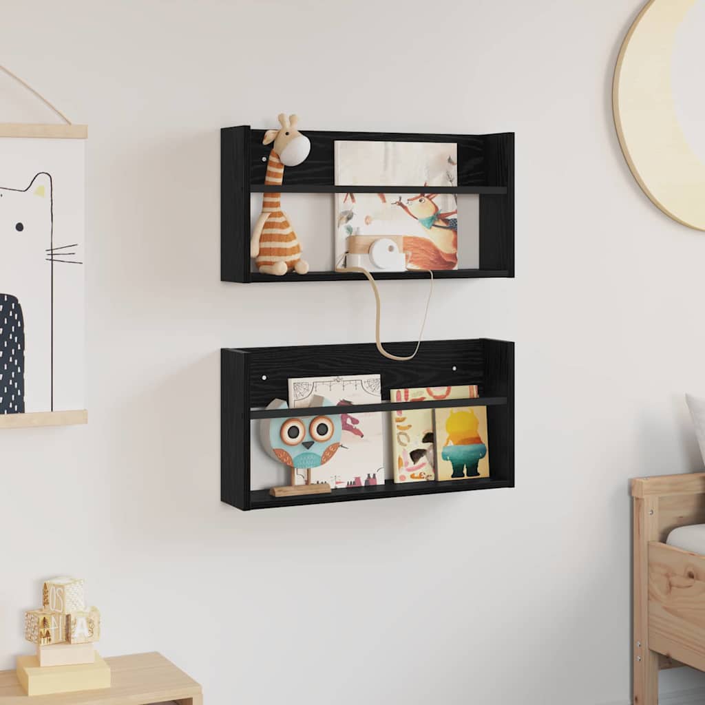 vidaXL Magazine Rack 2 pcs Black Oak 60 x 12 x 30 cm Engineered Wood
