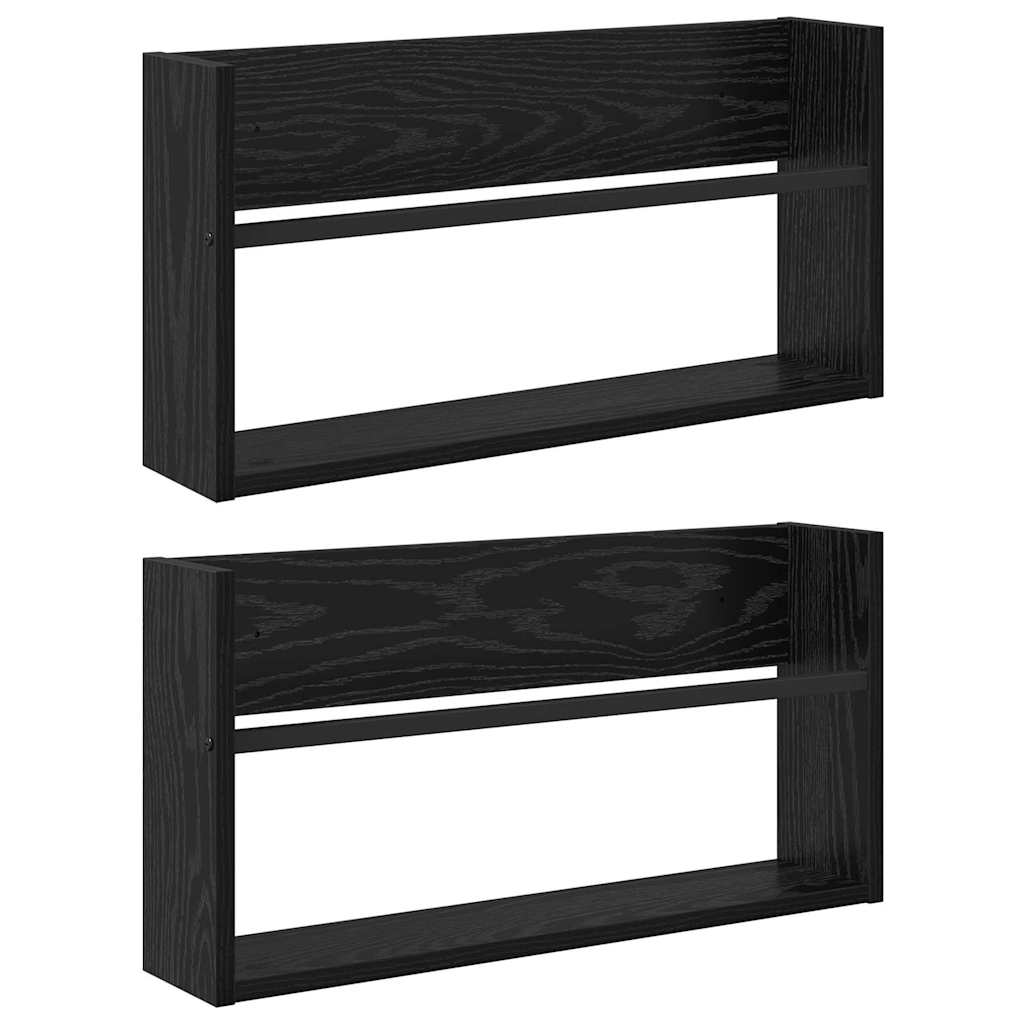 vidaXL Magazine Rack 2 pcs Black Oak 60 x 12 x 30 cm Engineered Wood