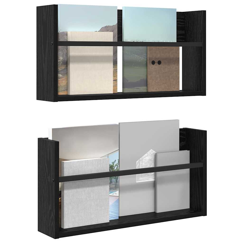 vidaXL Magazine Rack 2 pcs Black Oak 60 x 12 x 30 cm Engineered Wood