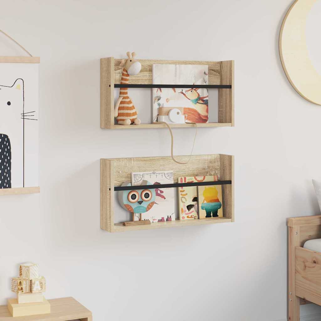 vidaXL Magazine Rack 2 pcs Sonoma Oak 60 x 12 x 30 cm Engineered Wood