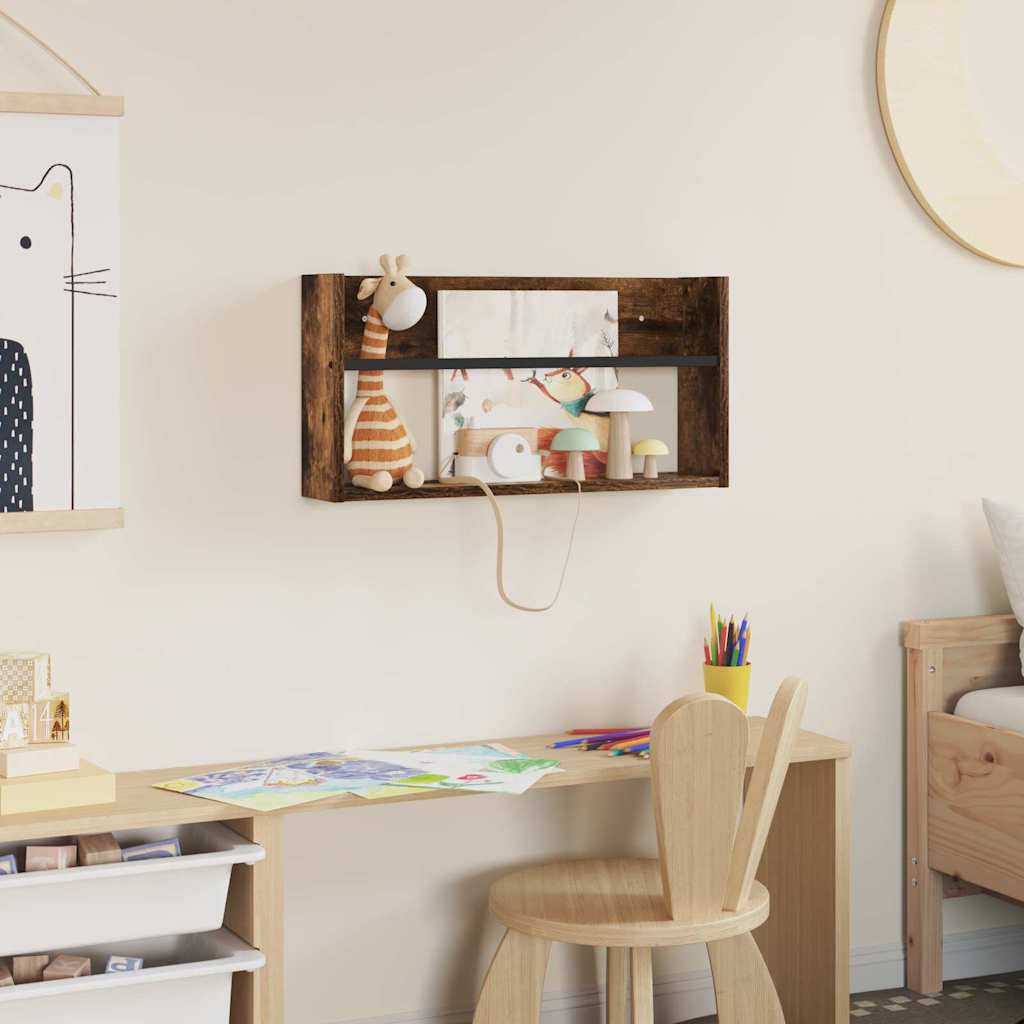 vidaXL Magazine Rack Smoked Oak 60 x 12 x 30 cm Engineered Wood