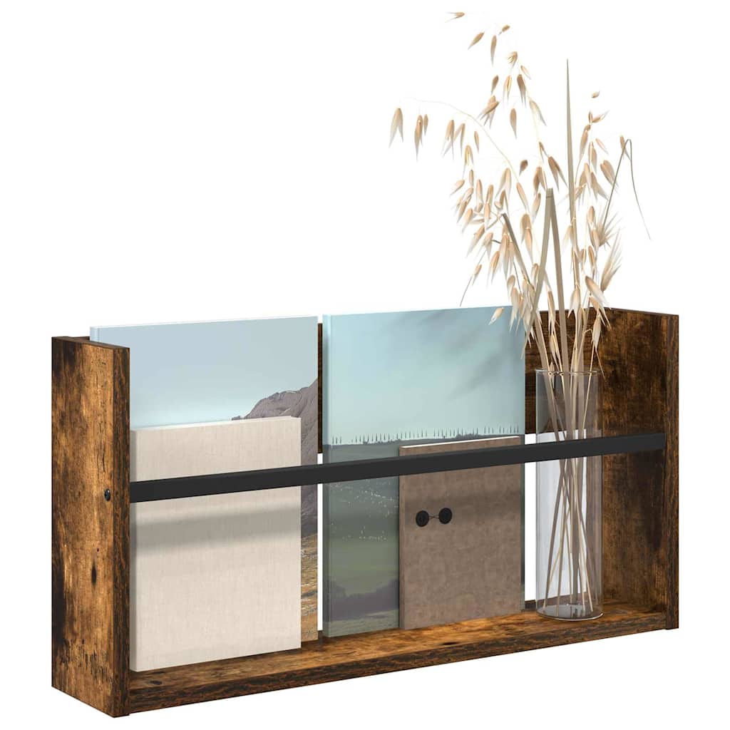 vidaXL Magazine Rack Smoked Oak 60 x 12 x 30 cm Engineered Wood