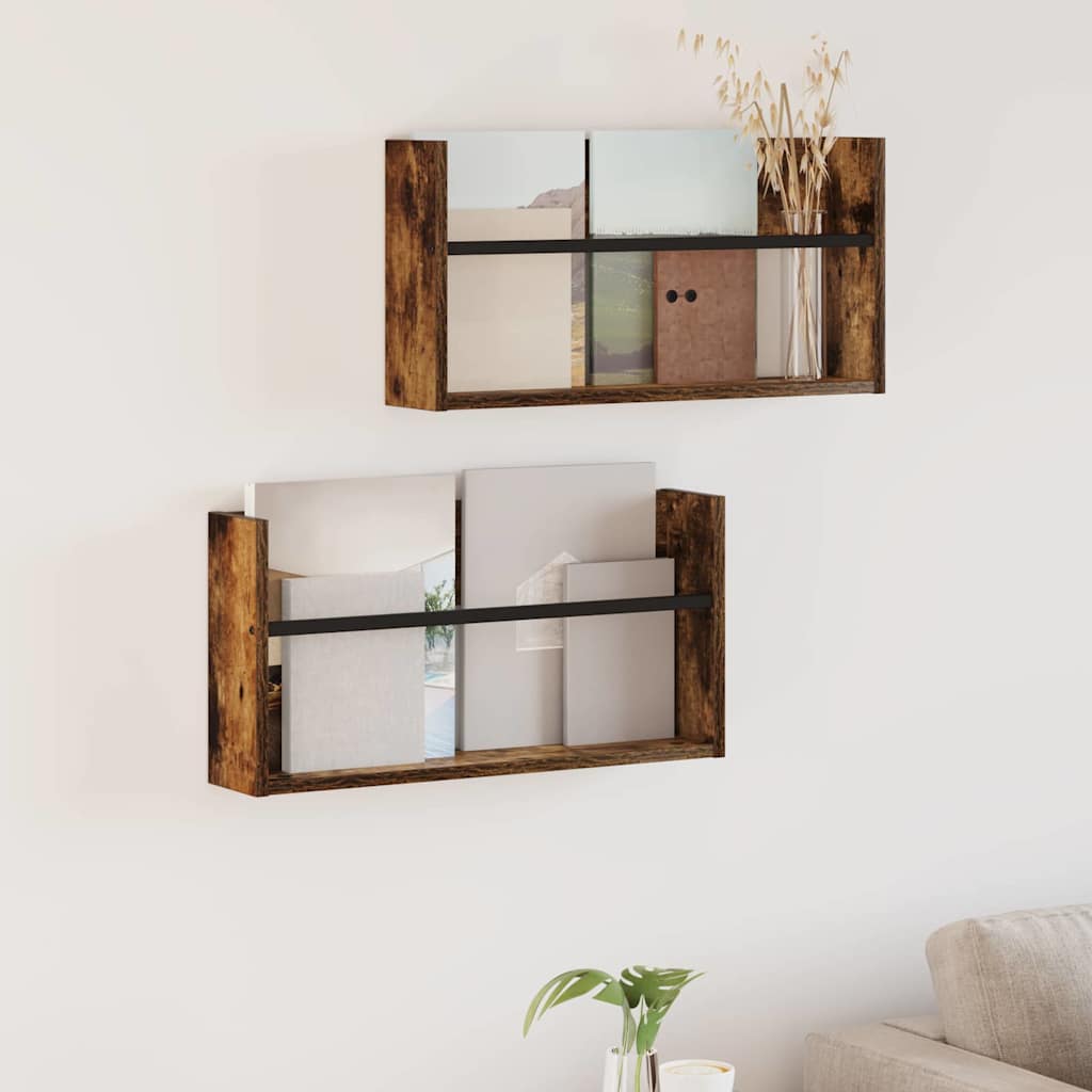 vidaXL Magazine Rack 2 pcs Smoked Oak 60 x 12 x 30 cm Engineered Wood