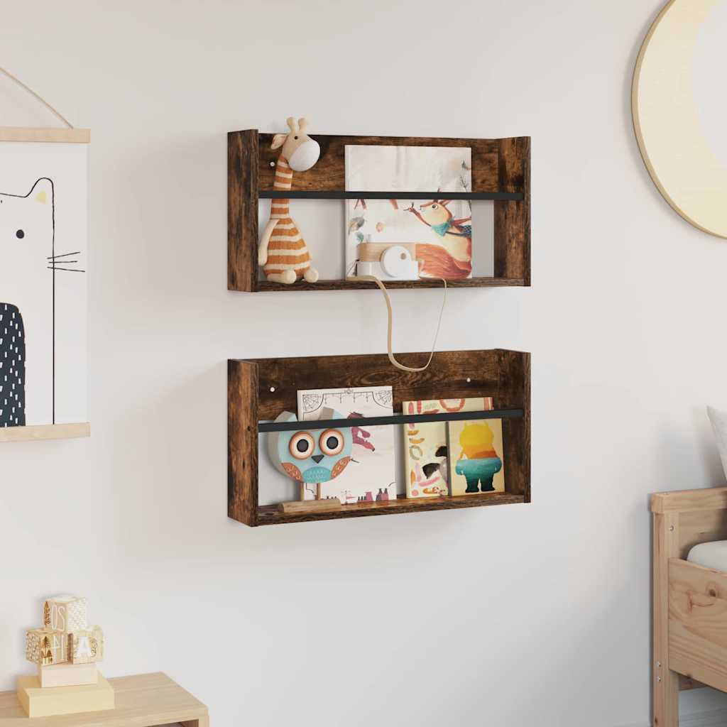 vidaXL Magazine Rack 2 pcs Smoked Oak 60 x 12 x 30 cm Engineered Wood