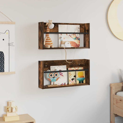 vidaXL Magazine Rack 2 pcs Smoked Oak 60 x 12 x 30 cm Engineered Wood