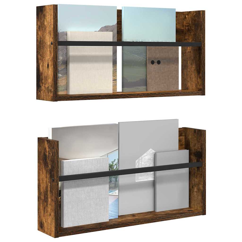 vidaXL Magazine Rack 2 pcs Smoked Oak 60 x 12 x 30 cm Engineered Wood