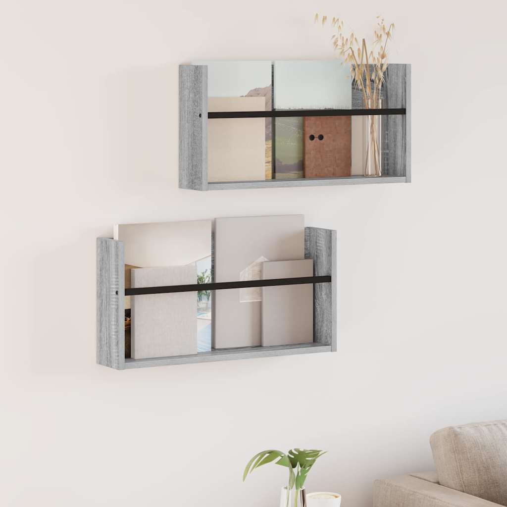 vidaXL Magazine Rack 2 pcs Grey Sonoma 60 x 12 x 30 cm Engineered Wood