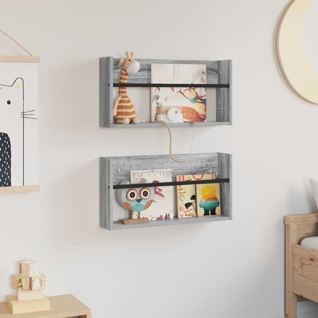 vidaXL Magazine Rack 2 pcs Grey Sonoma 60 x 12 x 30 cm Engineered Wood