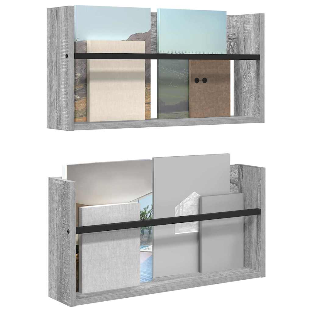 vidaXL Magazine Rack 2 pcs Grey Sonoma 60 x 12 x 30 cm Engineered Wood
