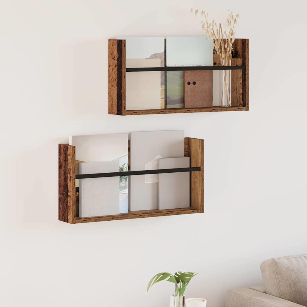 vidaXL Magazine Rack 2 pcs Old Wood 60 x 12 x 30 cm Engineered Wood