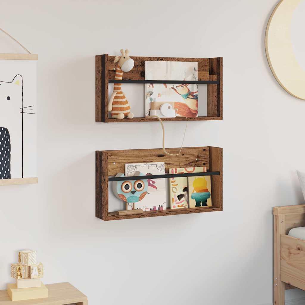 vidaXL Magazine Rack 2 pcs Old Wood 60 x 12 x 30 cm Engineered Wood