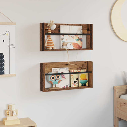 vidaXL Magazine Rack 2 pcs Old Wood 60 x 12 x 30 cm Engineered Wood