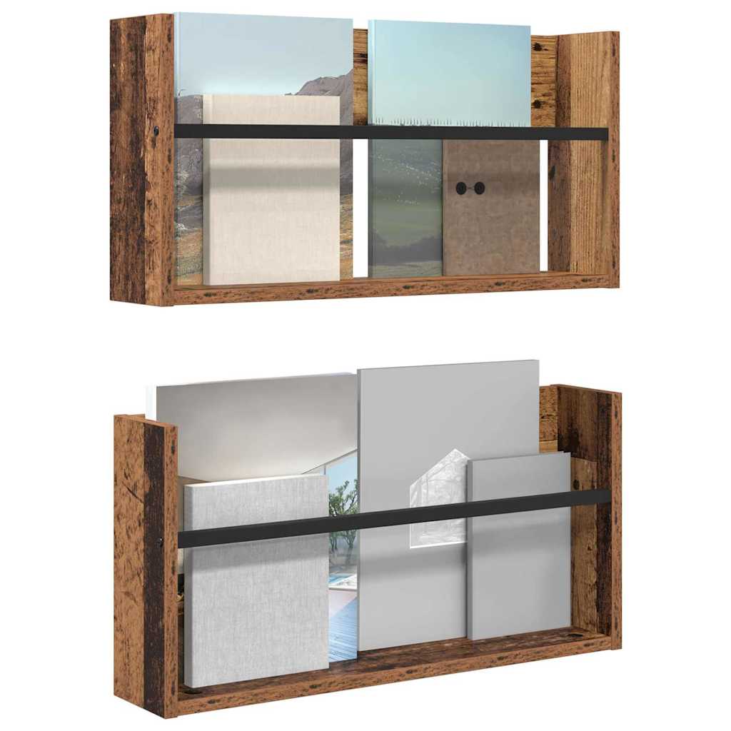 vidaXL Magazine Rack 2 pcs Old Wood 60 x 12 x 30 cm Engineered Wood