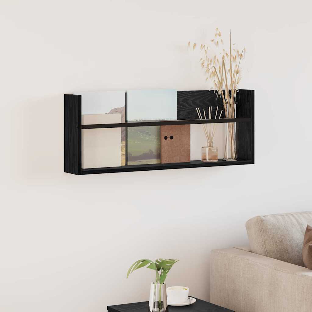 vidaXL Magazine Rack Black Oak 80 x 12 x 30 cm Engineered Wood