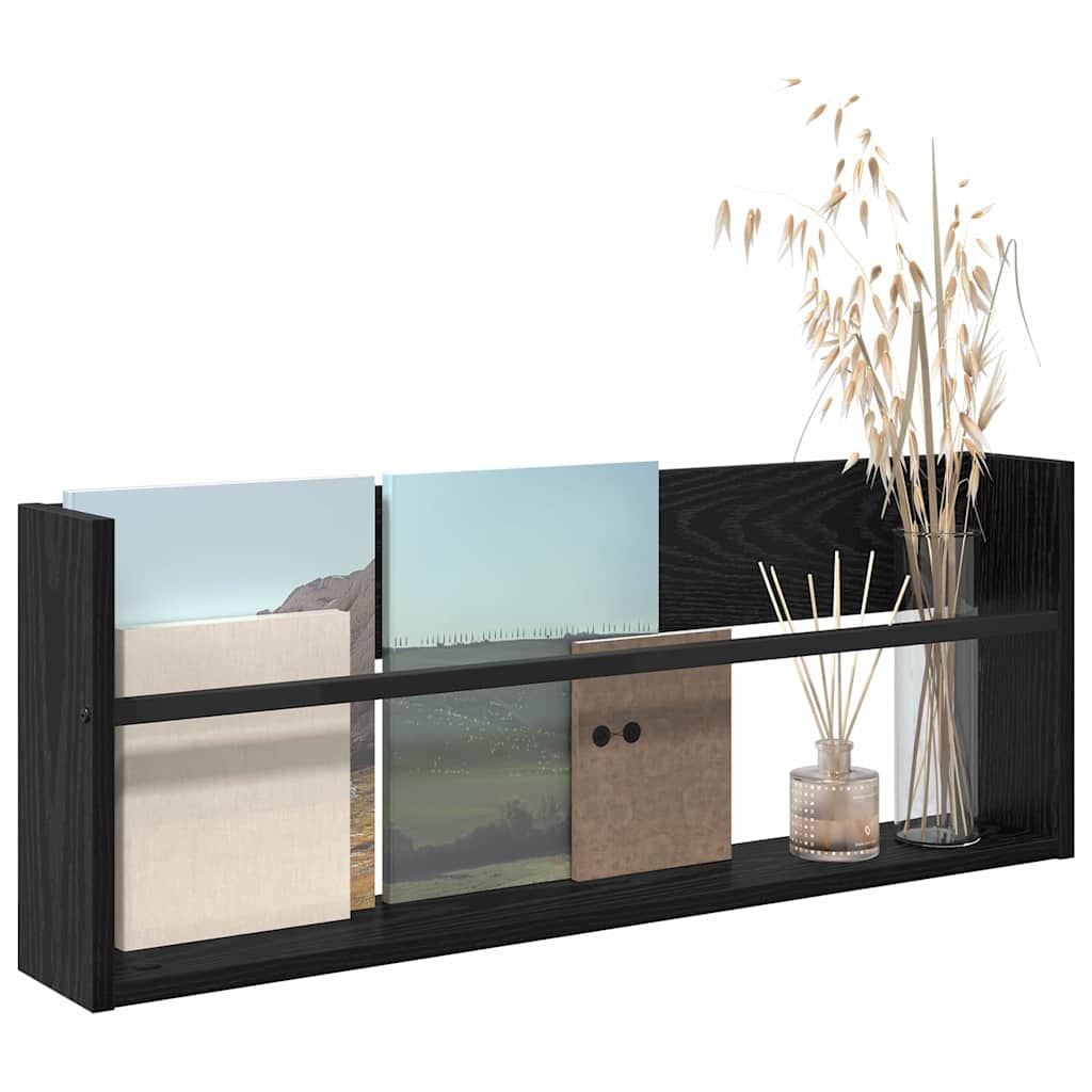 vidaXL Magazine Rack Black Oak 80 x 12 x 30 cm Engineered Wood