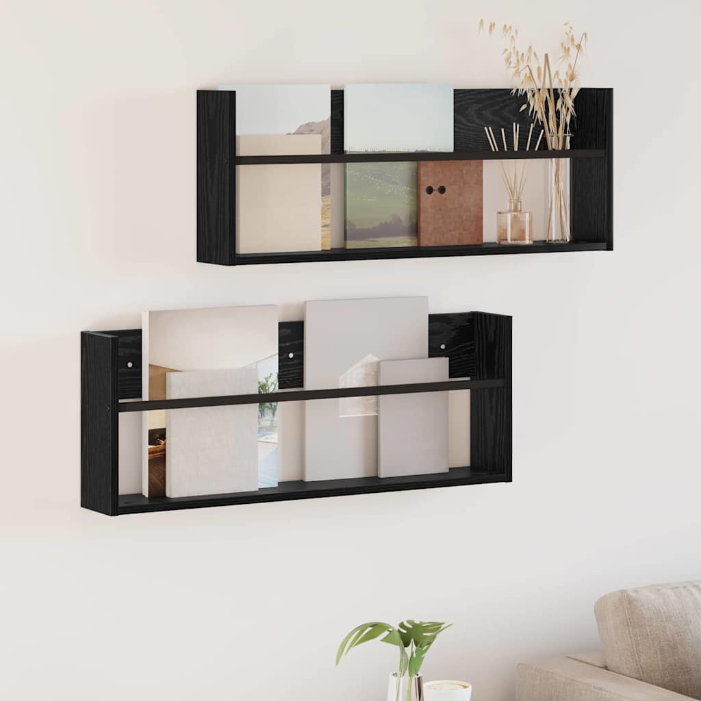 vidaXL Magazine Rack 2 pcs Black Oak 80 x 12 x 30 cm Engineered Wood