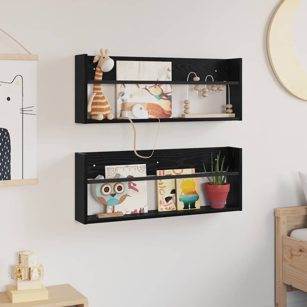 vidaXL Magazine Rack 2 pcs Black Oak 80 x 12 x 30 cm Engineered Wood
