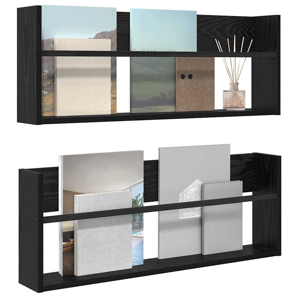 vidaXL Magazine Rack 2 pcs Black Oak 80 x 12 x 30 cm Engineered Wood