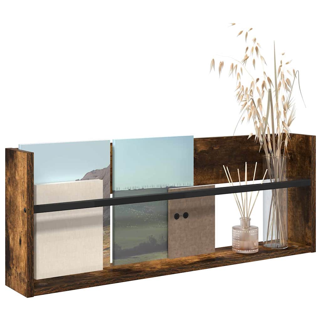 vidaXL Magazine Rack Smoked Oak 80 x 12 x 30 cm Engineered Wood