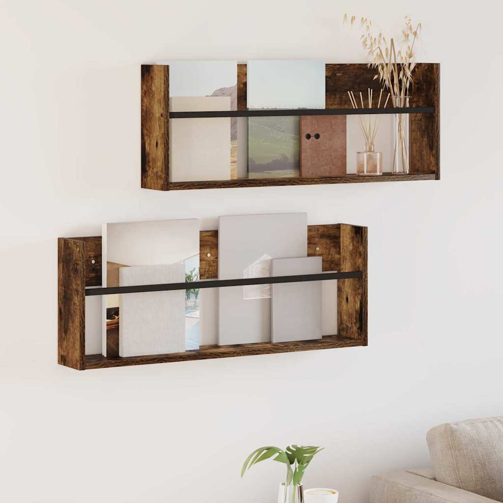vidaXL Magazine Rack 2 pcs Smoked Oak 80 x 12 x 30 cm Engineered Wood
