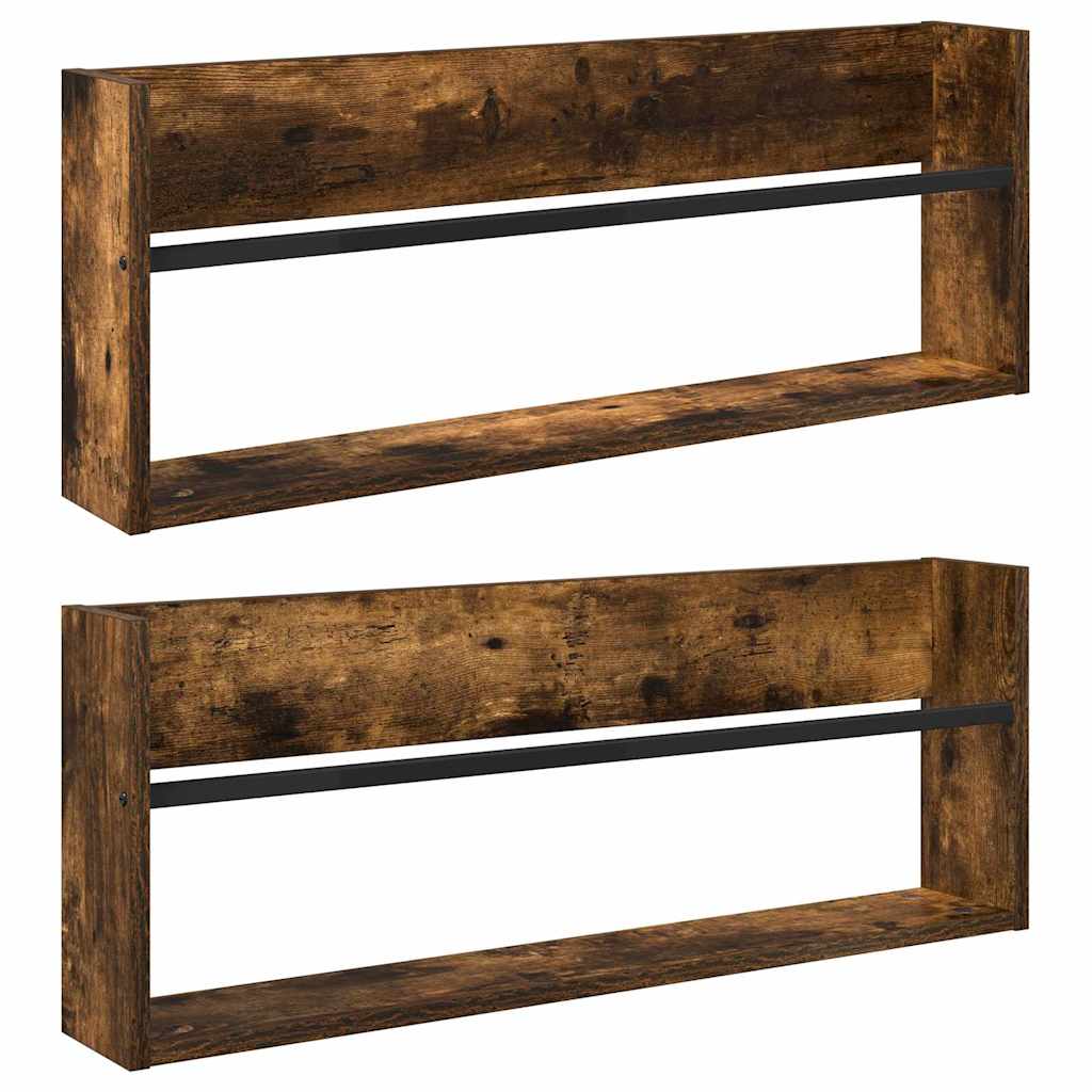 vidaXL Magazine Rack 2 pcs Smoked Oak 80 x 12 x 30 cm Engineered Wood