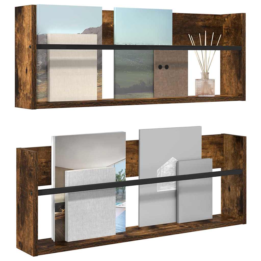 vidaXL Magazine Rack 2 pcs Smoked Oak 80 x 12 x 30 cm Engineered Wood