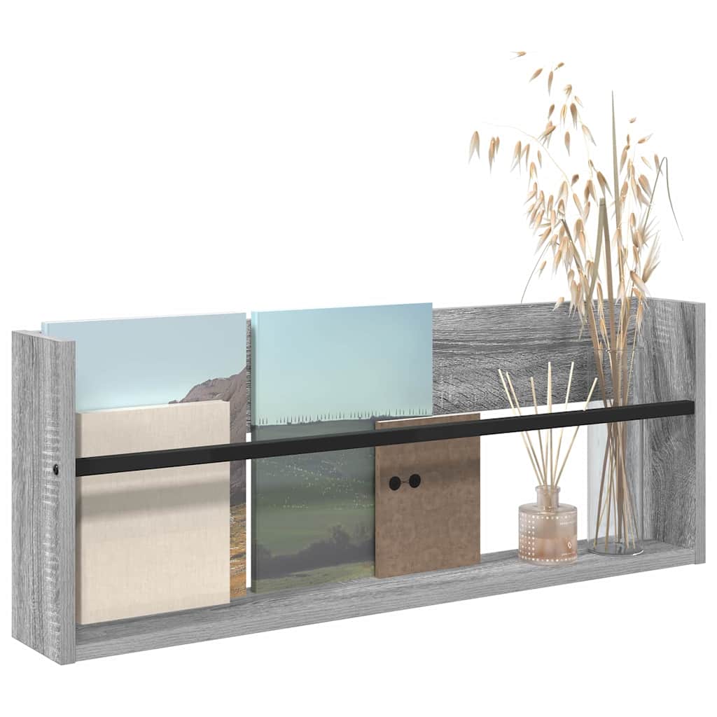 vidaXL Magazine Rack Grey Sonoma 80 x 12 x 30 cm Engineered Wood