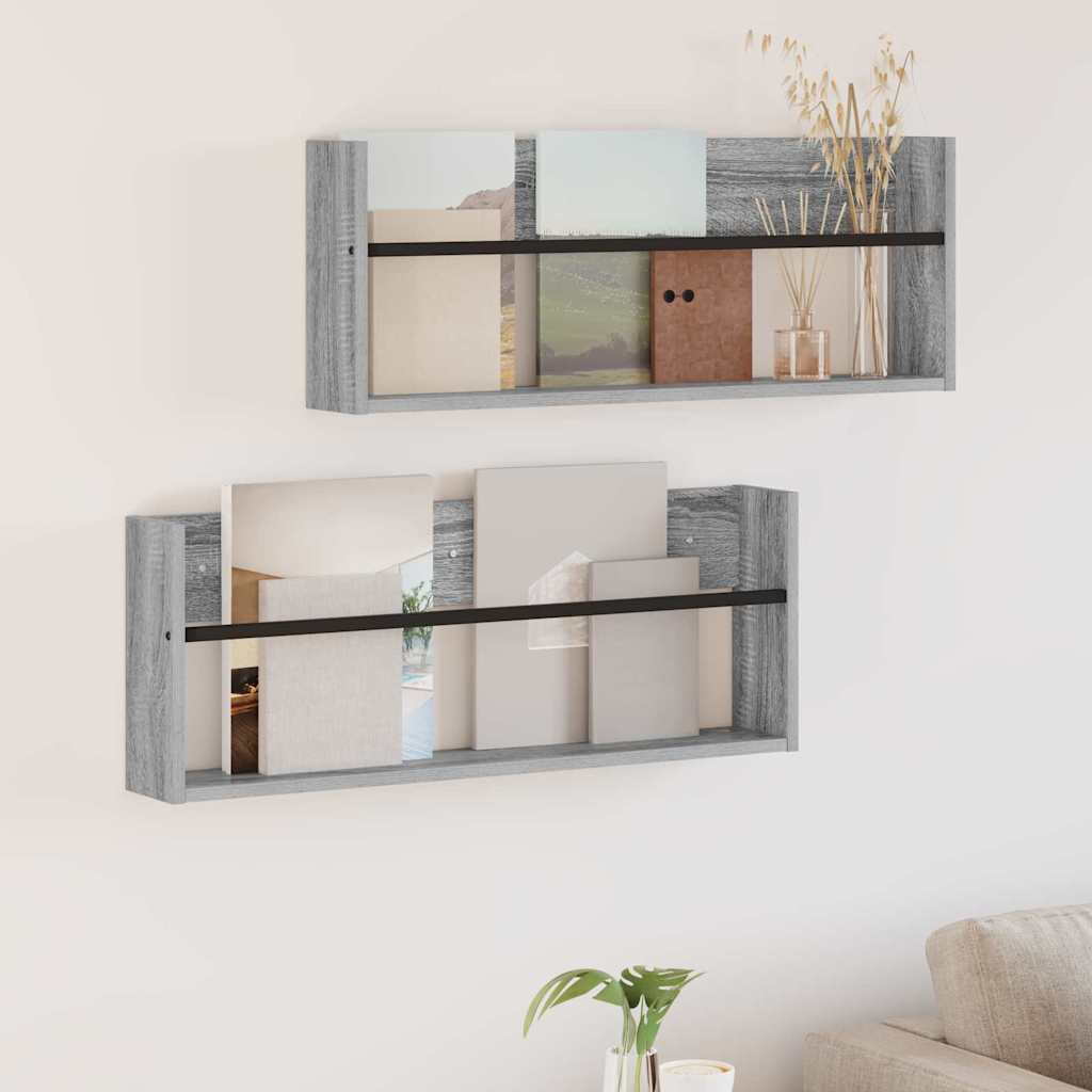 vidaXL Magazine Rack 2 pcs Grey Sonoma 80 x 12 x 30 cm Engineered Wood